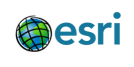 Logo of Esri featuring a stylized globe with blue and green segments to the left of the lowercase text "esri" in blue, set against a black background.