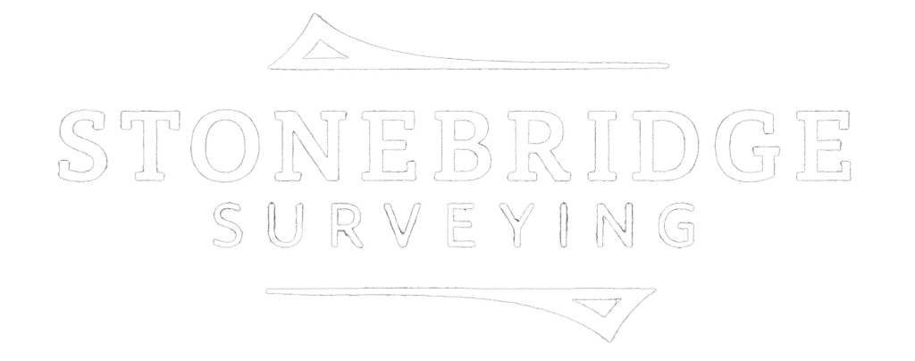 White text on black background reads "Stonebridge Surveying" with stylized lines above and below, conveying professionalism and precision.
